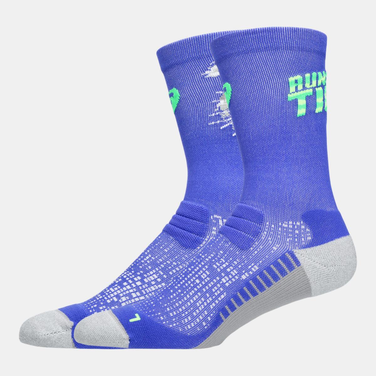 Meias Unissexo Performance Run Sock Crew Azul / Verde-2