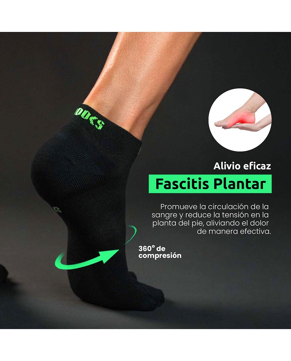 Imagen 3 de Calcetines Running Unisex Quarter Biomecanico Run Quarter Podoks - Negro / Verde Negro / Verde