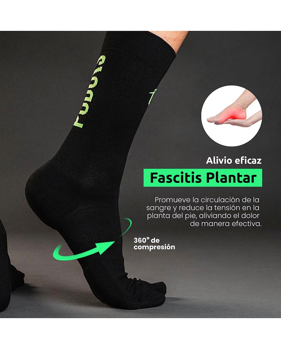 Imagen 3 de Calcetines Running Unisex Alto Biomecanico unisex Run Podoks - Negro / Verde Negro / Verde