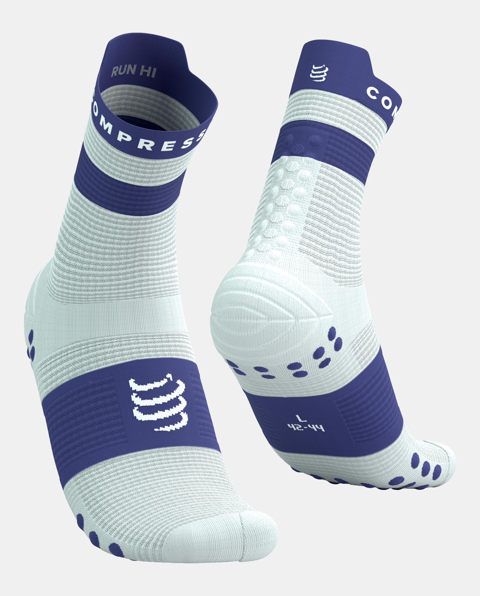 Calcetin alto Running Adulto Pro Racing V.4 Compressport - Blanco / Azul Blanco / Azul-1