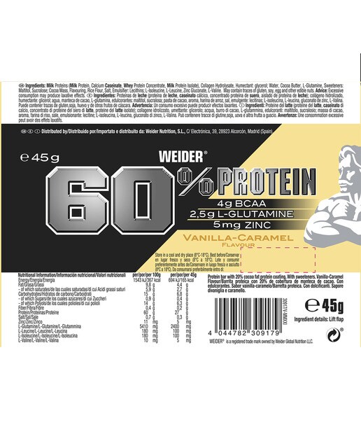 Protein Bar 60% sabor Baunilha e Caramelo 45 g Weider 2