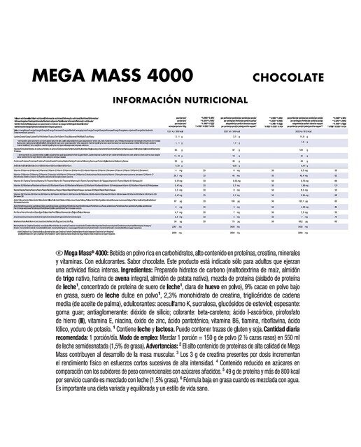 Aumentador de peso 4000 4 kg Sabor Chocolate Mega Mass 2