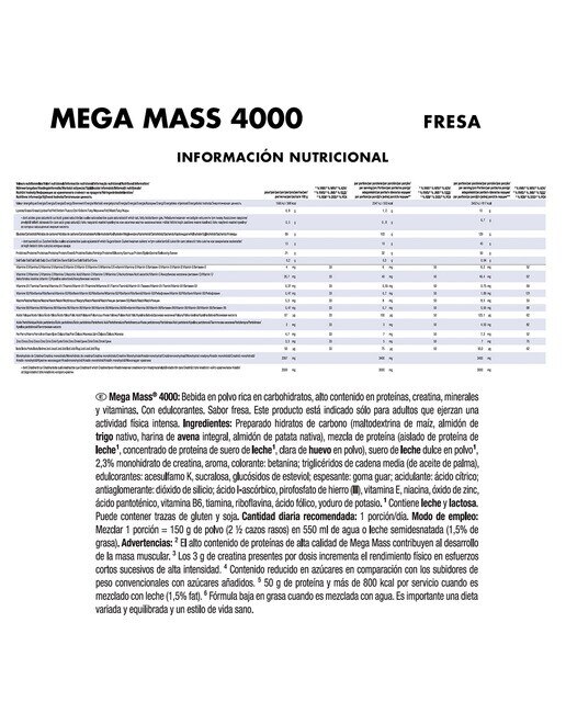 Aumentador de peso 4000 4 kg Sabor Morango Mega Mass 2