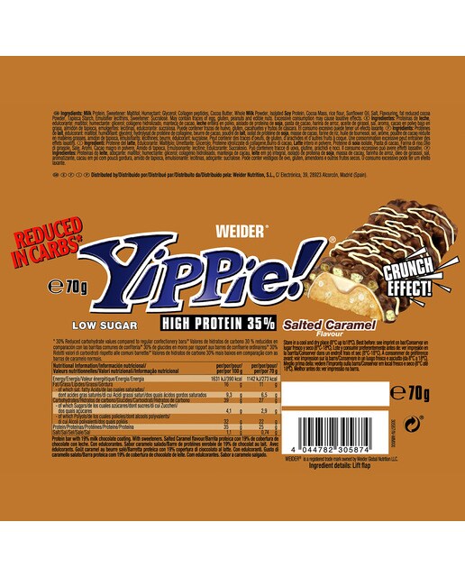 Barrita Proteica Yippie 70 g Sabor Caramelo Weider Caramelo-2