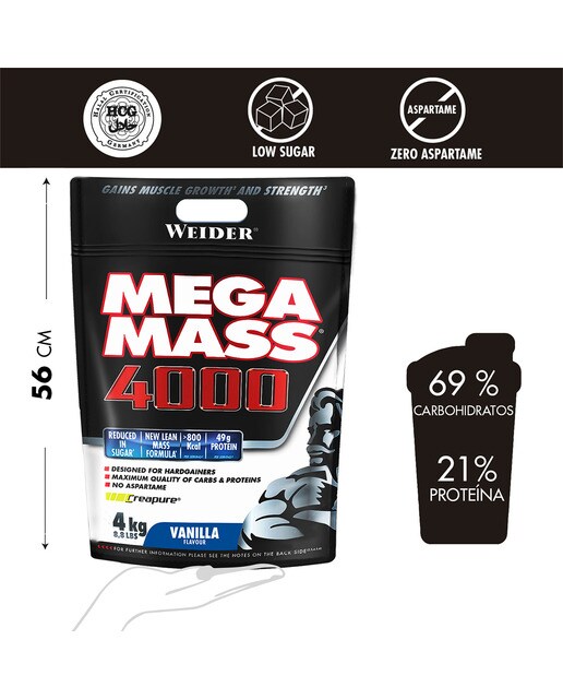 Mega Mass 4000 Sabor Baunilha 4 KG Weider Baunilha-3