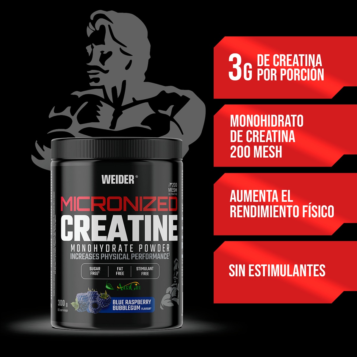 Creatina Non Creapure 200 Mesh Sabor Mirtilos - 300 g Mirtilo-5