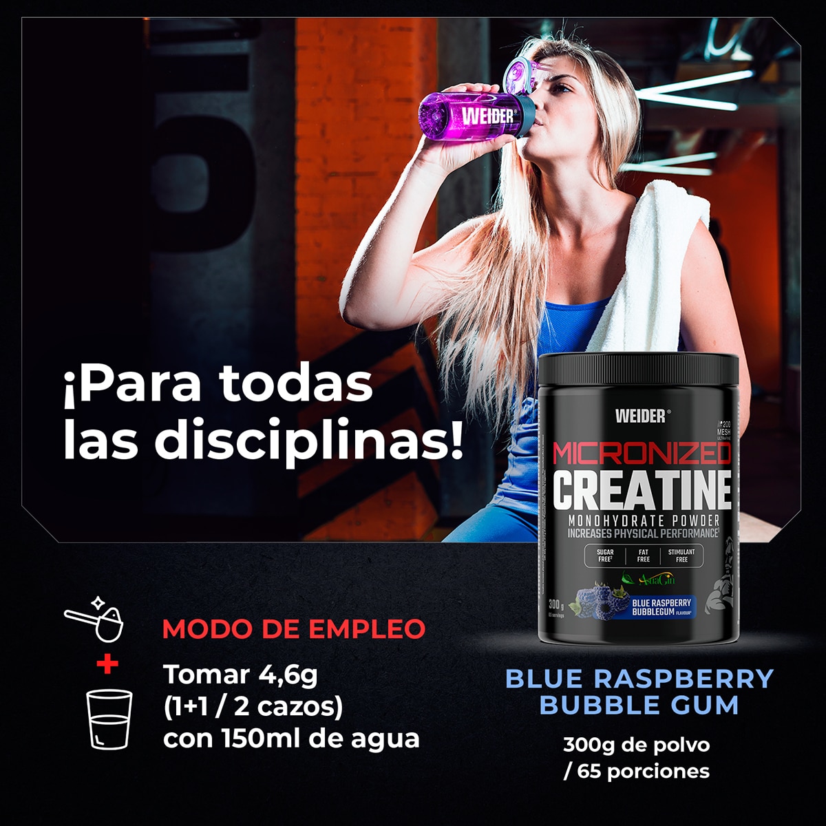 Creatina Non Creapure 200 Mesh Sabor Mirtilos - 300 g Mirtilo-7