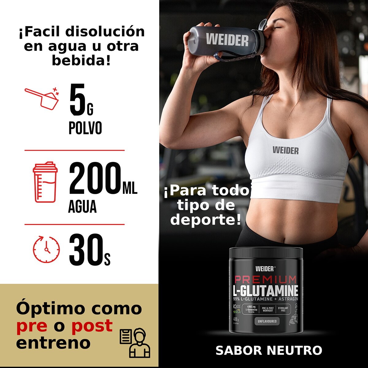 Premium L-Glutamina+Astragin 400G Weider 5