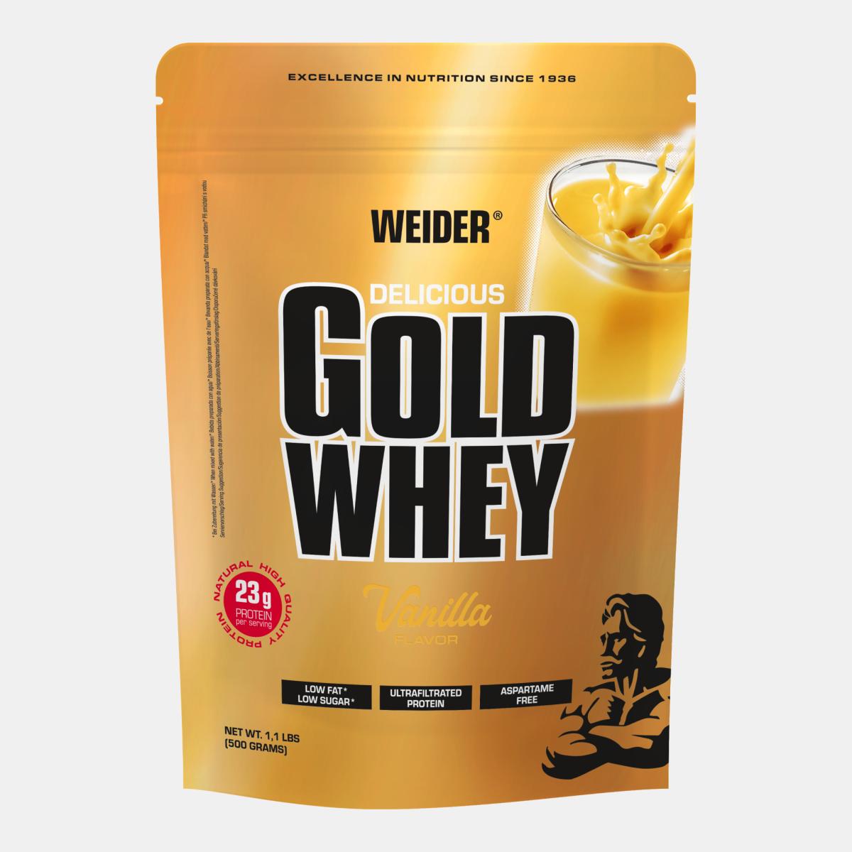 Imagem 0 de Proteína concentrada de soro de leite, GOLD WHEY 500 GRS BAUNILHA da Weider