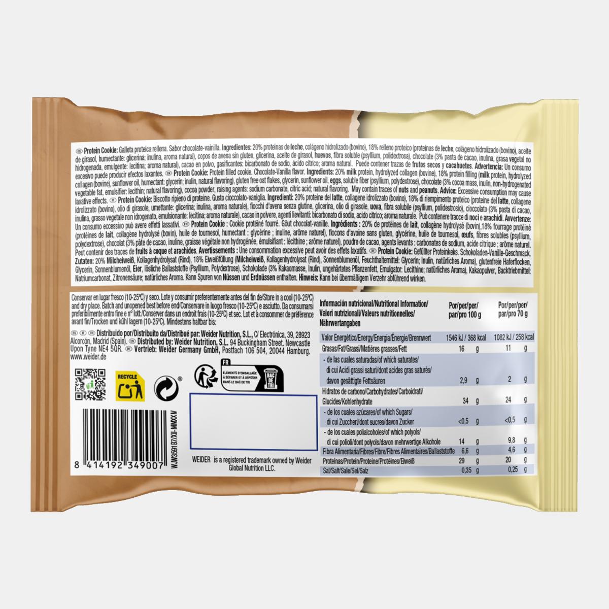 Bolachas de proteína de chocolate e baunilha 70g Weider Castanho-2