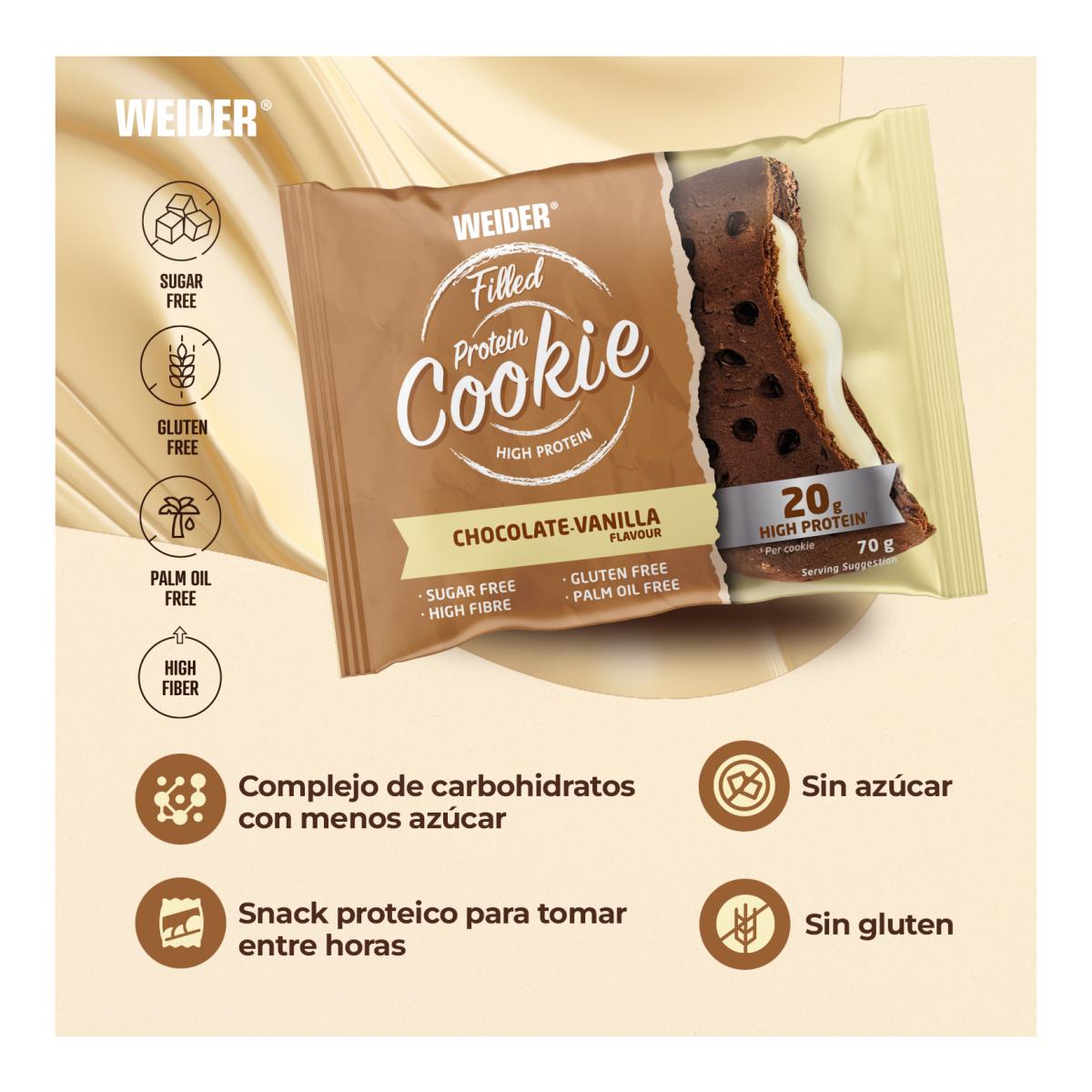 Bolachas de proteína de chocolate e baunilha 70g Weider Castanho-3