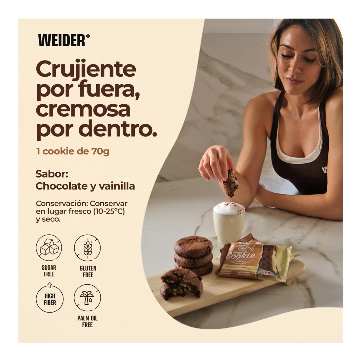 Bolachas de proteína de chocolate e baunilha 70g Weider Castanho-4