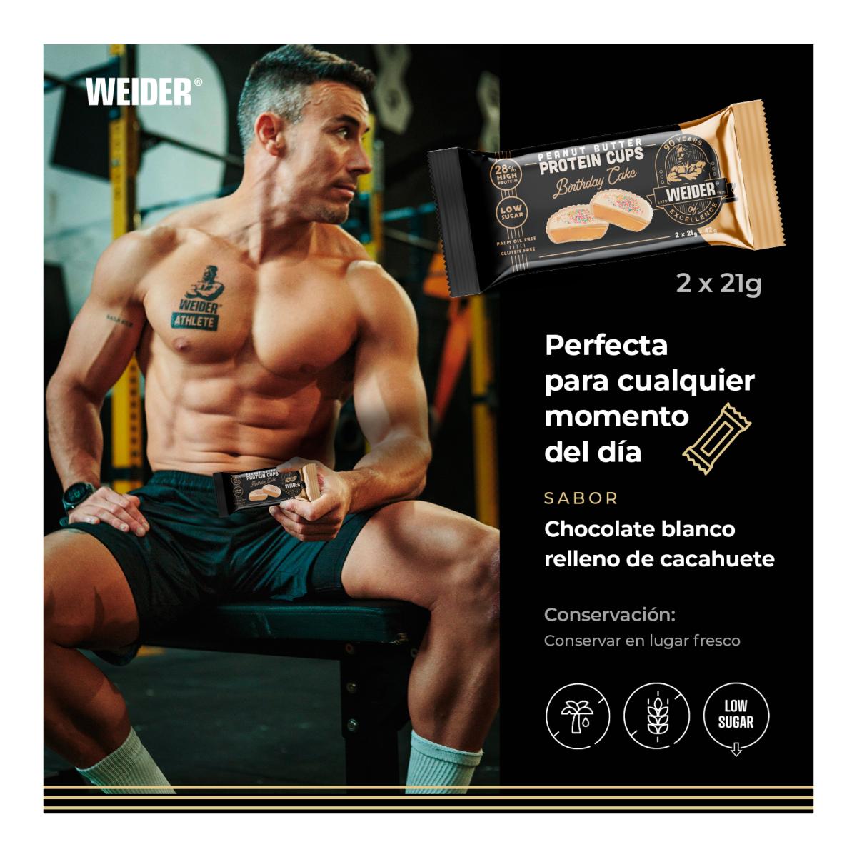 Tartelete com elevado teor proteico de Birthday Cake, PROTEIN PEANUT BUTTER CUPS BIRTHDAY CAKE da Weider Dourado-5
