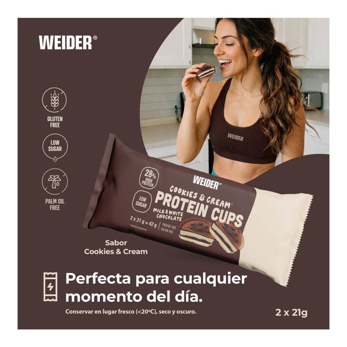 Tartelete com elevado teor de proteína, com sabor a bolacha e creme, PROTEIN CUPS COOKIES&CREAM 42G WEIDER Castanho-4