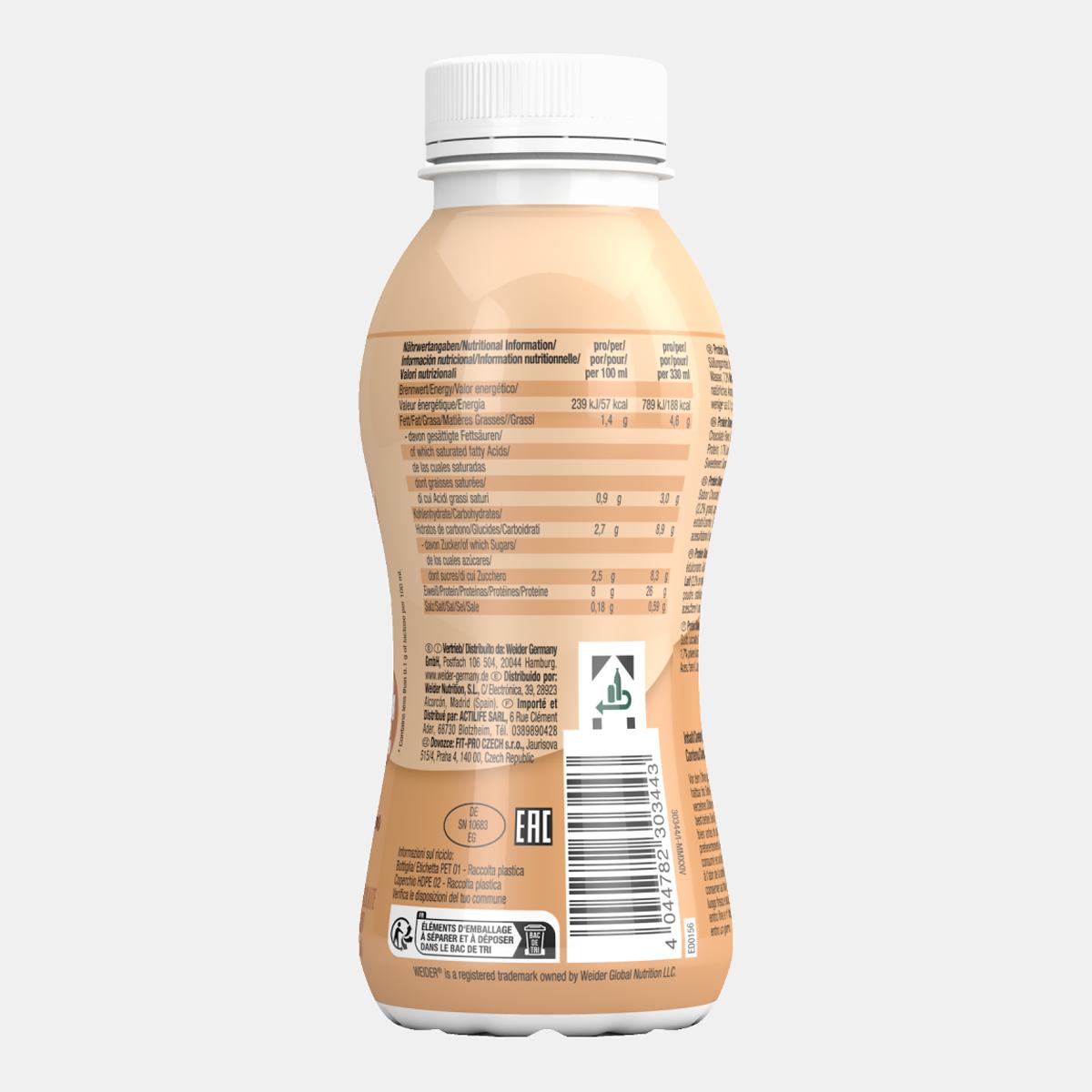 Batido de soro de leite sem lactose, PROTEIN SHAKE CHOCOLATE 330 ml da Weider Azul / Castanho-2