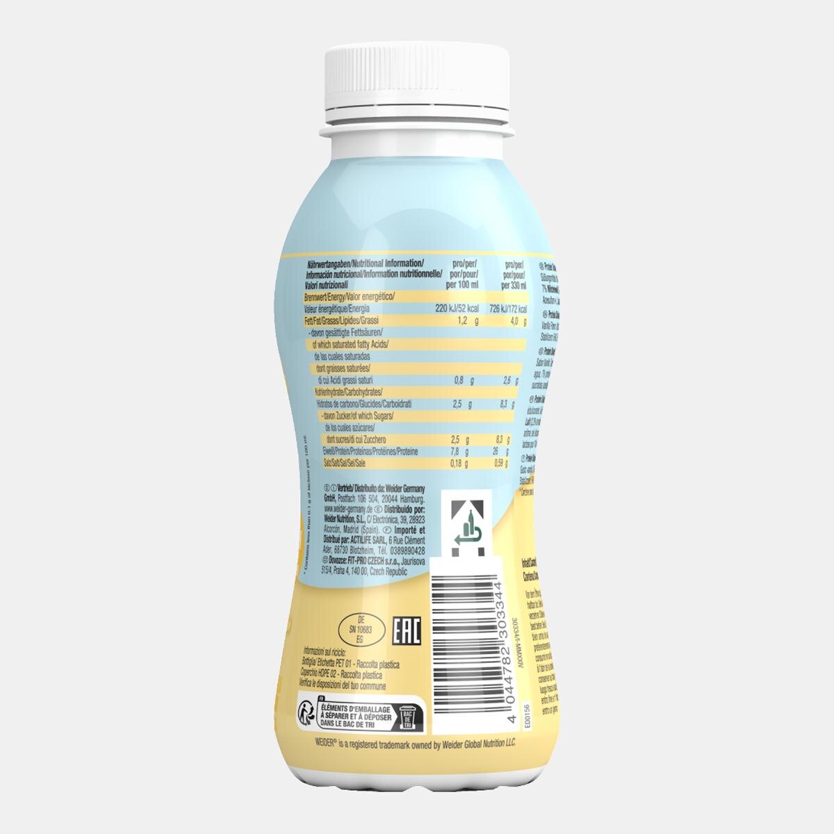 Batido de soro de leite sem lactose, PROTEIN SHAKE BAUNILHA 330 ml da Weider Azul / Amarelo-2