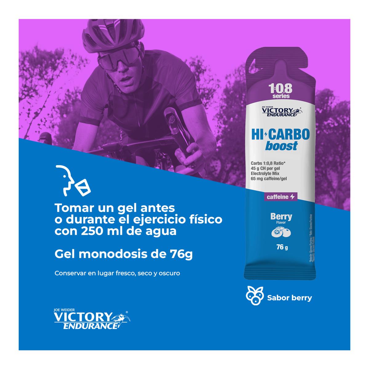 Gel com elevado teor de hidratos de carbono na proporção de 1:0,8, HI CARBOBOOST 1.0.8 GEL 76G BERRY CAFFEINE da VICTORY ENDURANCE Azul-4