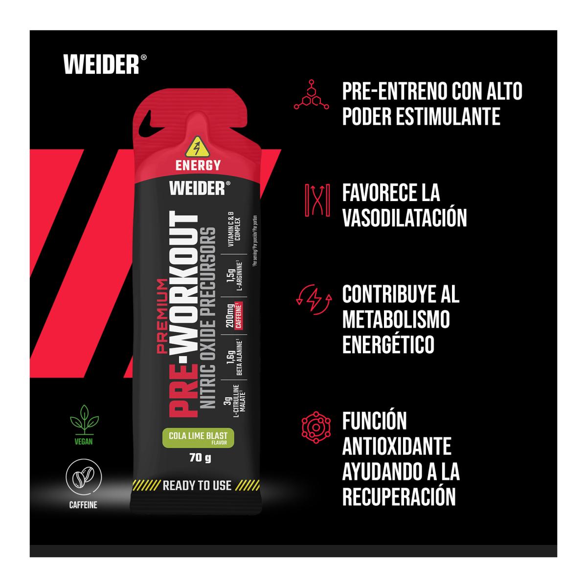 Gel com cafeína para pré-treino 70g Cola Lime Blast de Weider Vermelho-5