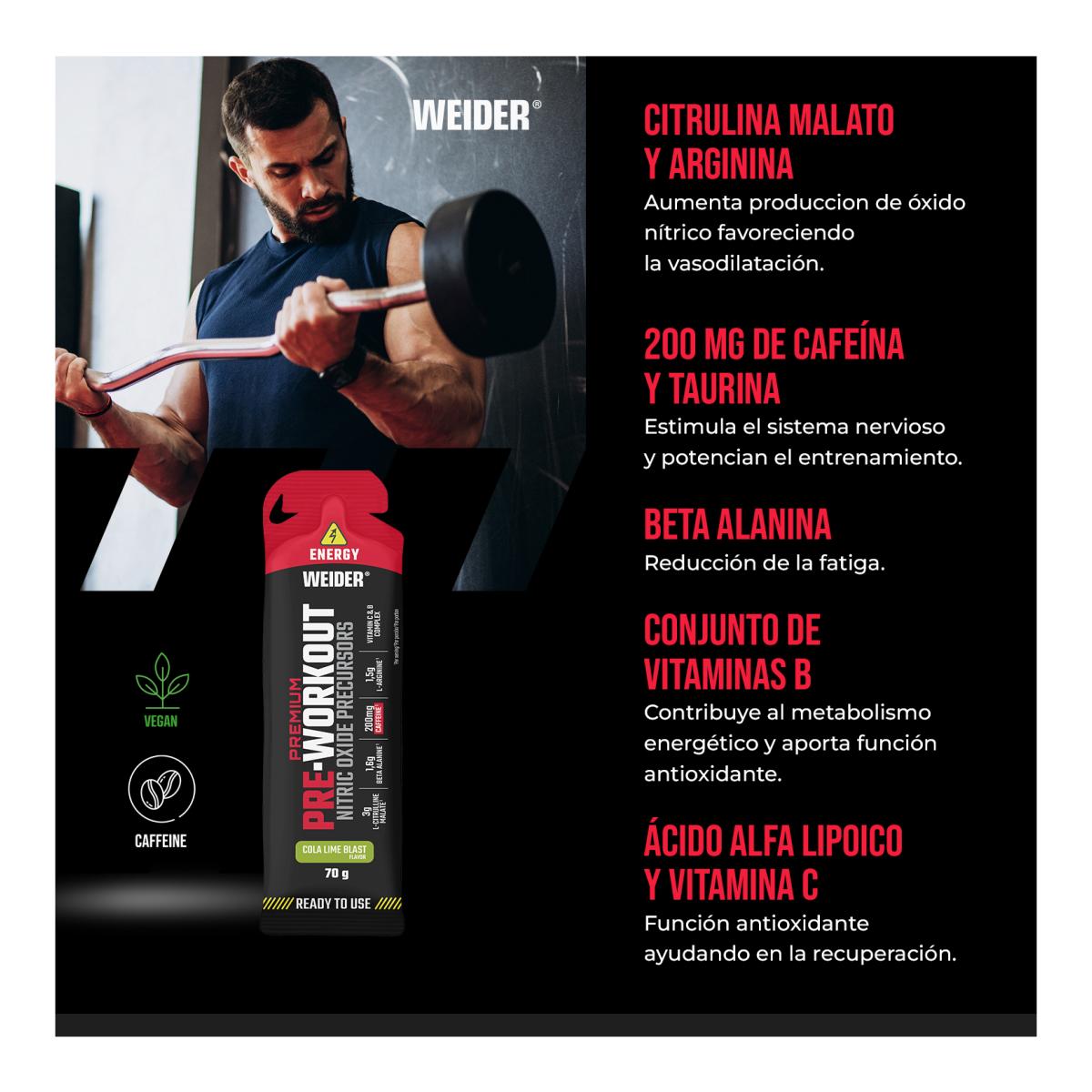 Gel com cafeína para pré-treino 70g Cola Lime Blast de Weider Vermelho-6
