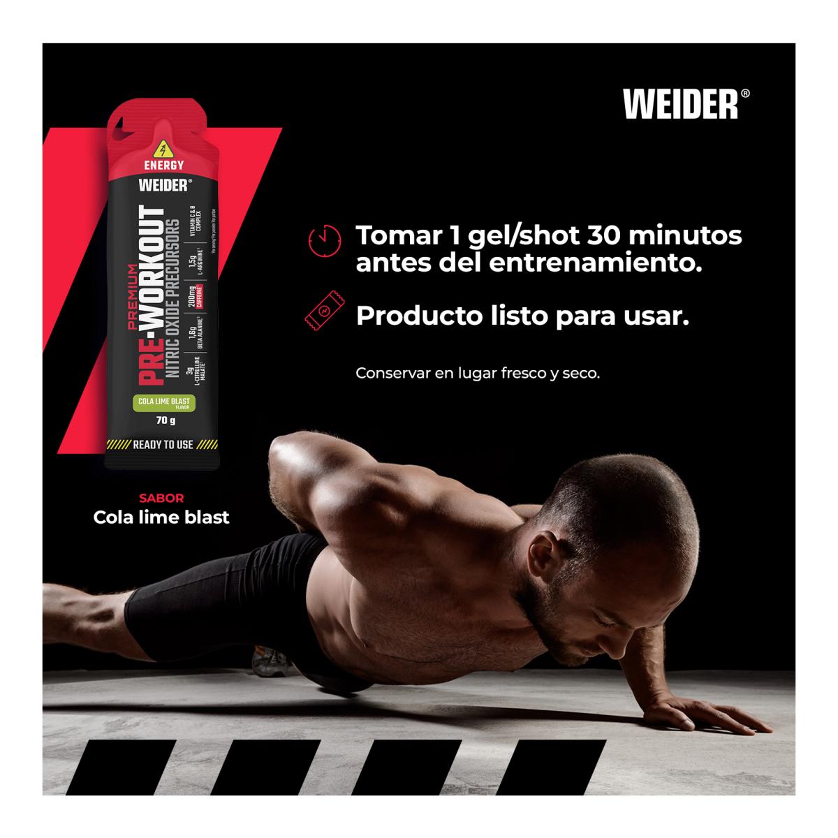 Gel com cafeína para pré-treino 70g Cola Lime Blast de Weider Vermelho-7