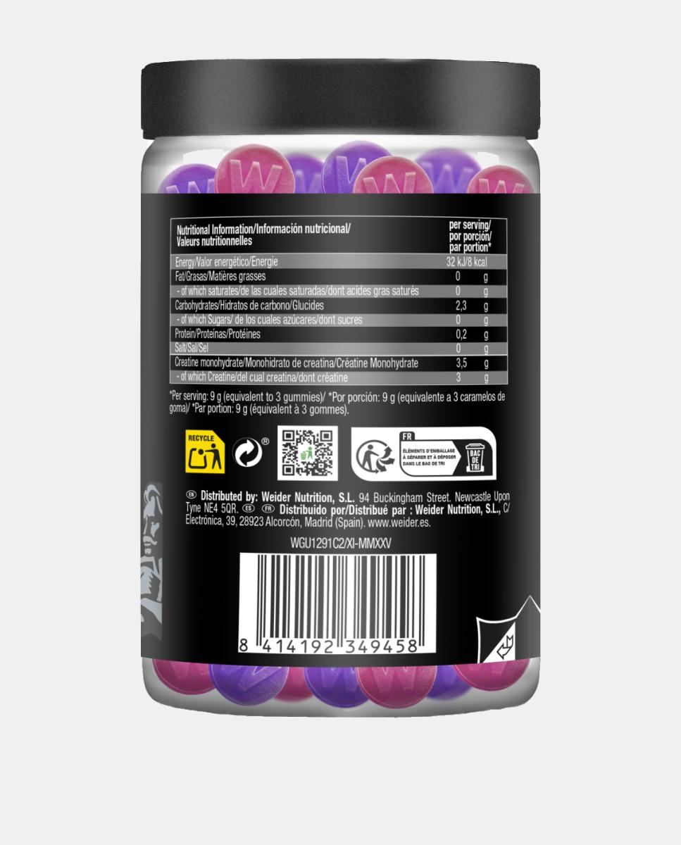 100% monohidrato de creatina 200 mesh em gomas, MICRONIZED CREATINE 200 MESH 60 GOMAS DE DOIS SABORES da Weider Roxo / Rosa-3