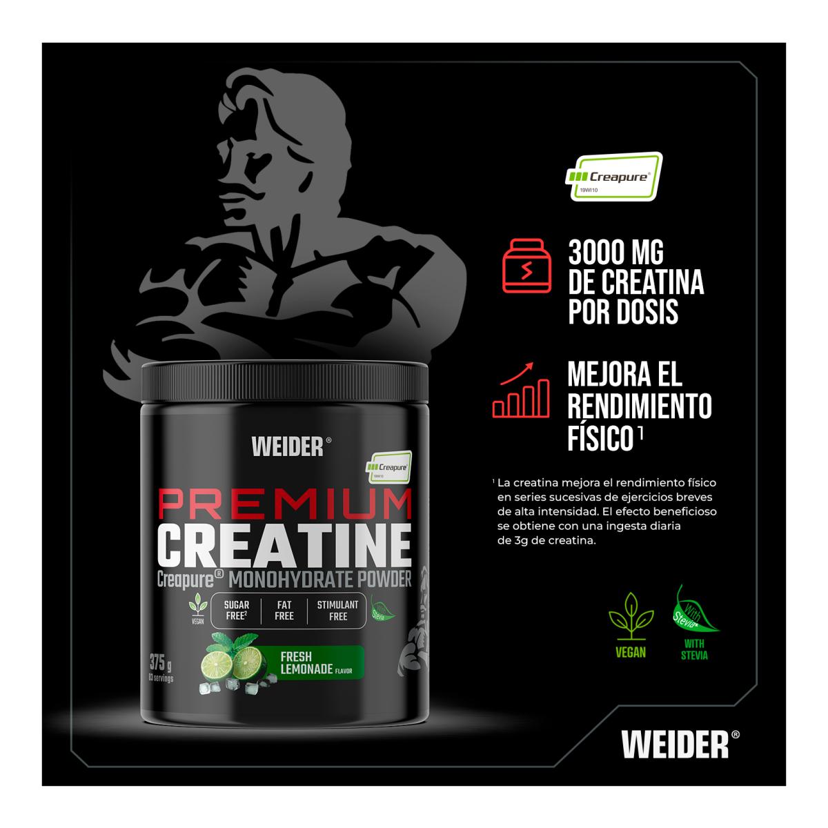 Creatina monohidrato 100% Creapure Premium Creatine 375g Fresh Lemonade de Weider Vermelho-4