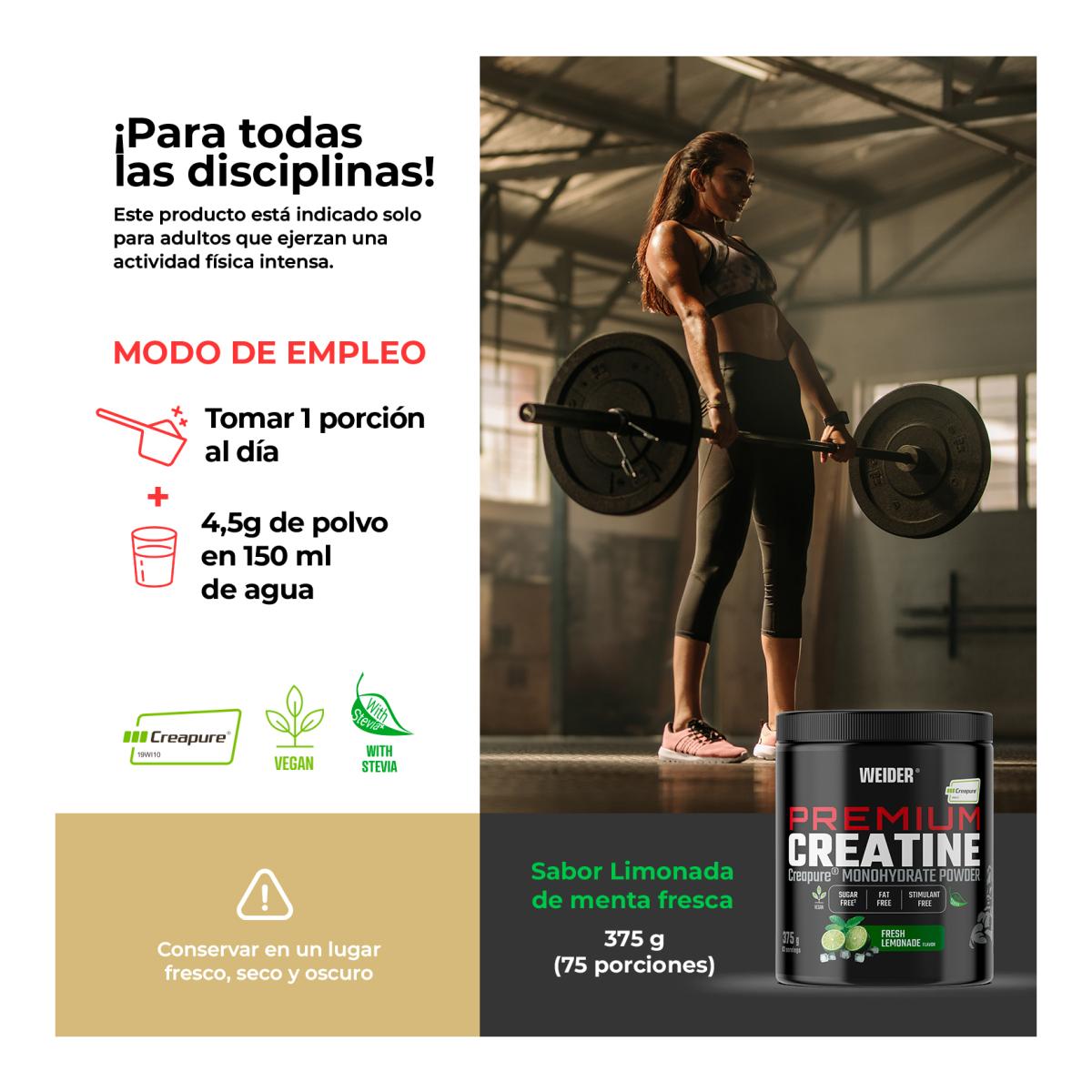 Creatina monohidrato 100% Creapure Premium Creatine 375g Fresh Lemonade de Weider Vermelho-5