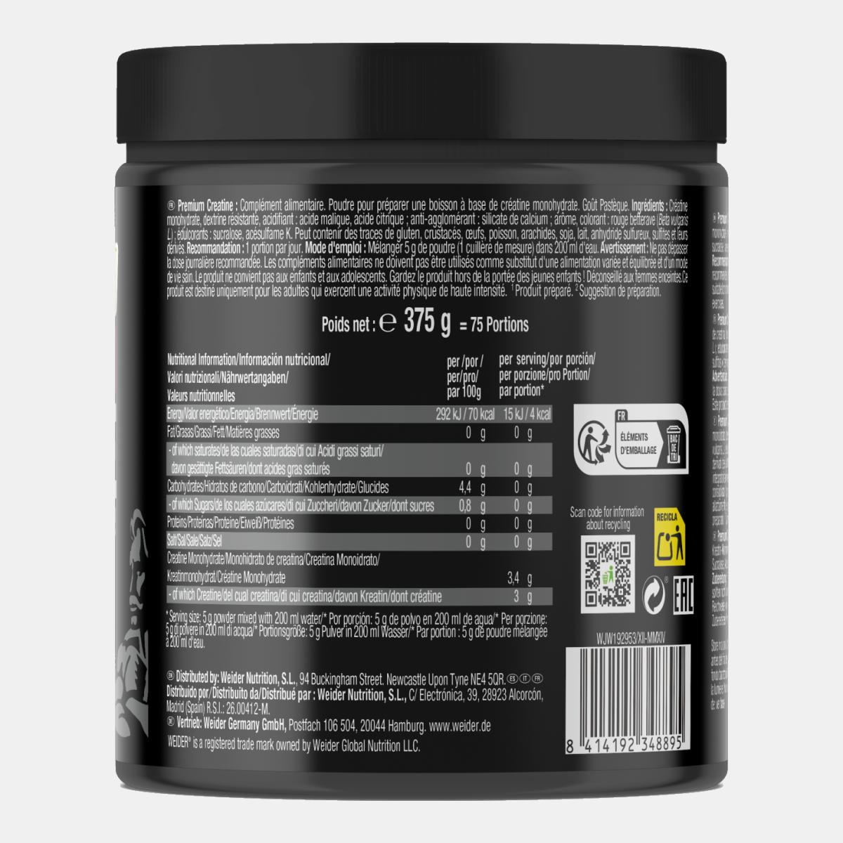 Creatina monohidrato 100% Creapure Premium Creatine 375g Melancia Weider Vermelho-3