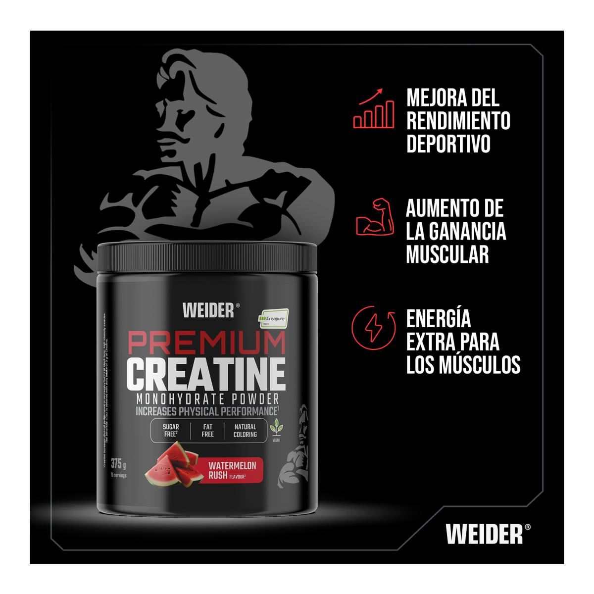 Creatina monohidrato 100% Creapure Premium Creatine 375g Melancia Weider Vermelho-5