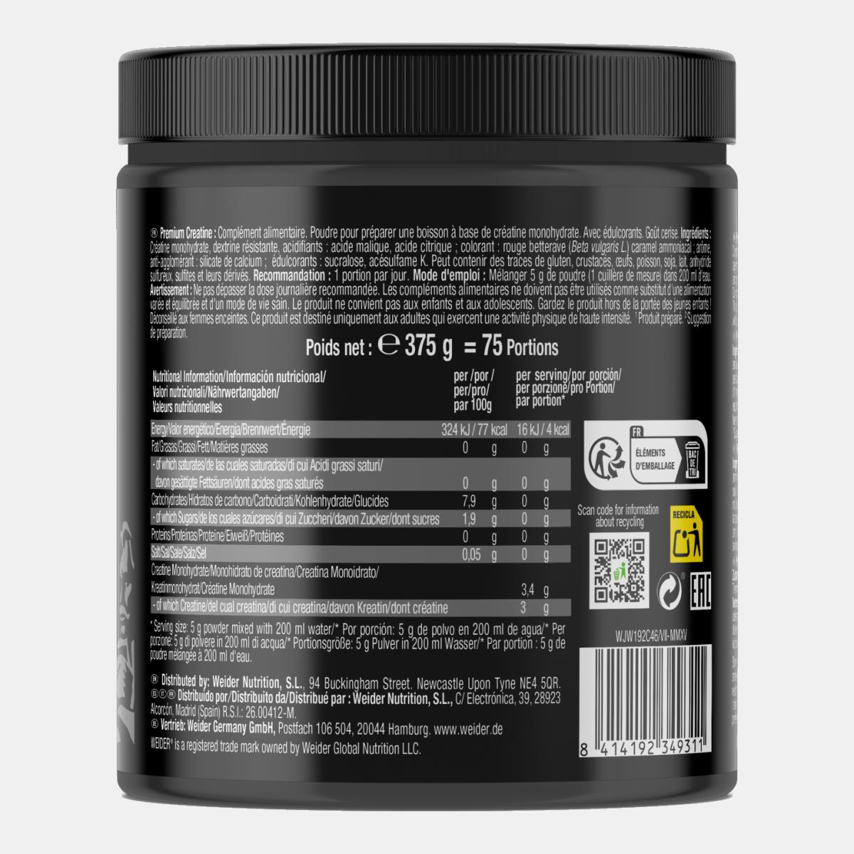Creatina monohidrato 100% Creapure Premium Creatine 375g Cherry Blast Weider Vermelho-3