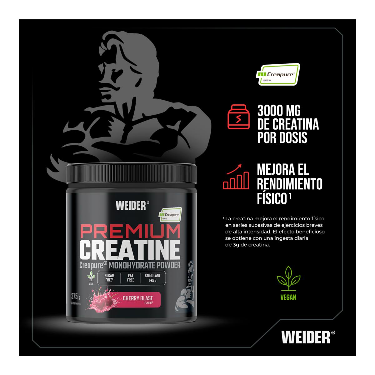 Creatina monohidrato 100% Creapure Premium Creatine 375g Cherry Blast Weider Vermelho-4
