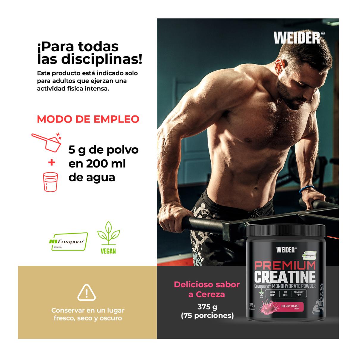 Creatina monohidrato 100% Creapure Premium Creatine 375g Cherry Blast Weider Vermelho-5