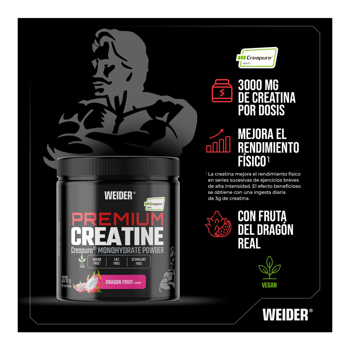 Creatina monohidrato 100% Creapure Premium Creatine 375g Tropical Dragonfruit Weider Vermelho-7