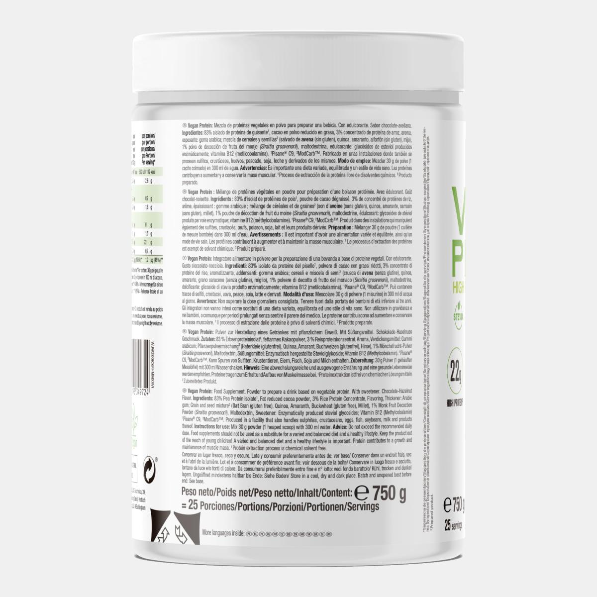Proteína 100% vegetal à base de isolado de ervilha e concentrado de arroz, VEGAN PROTEIN 750G CHOCO HAZELNUT da Weider Verde-2