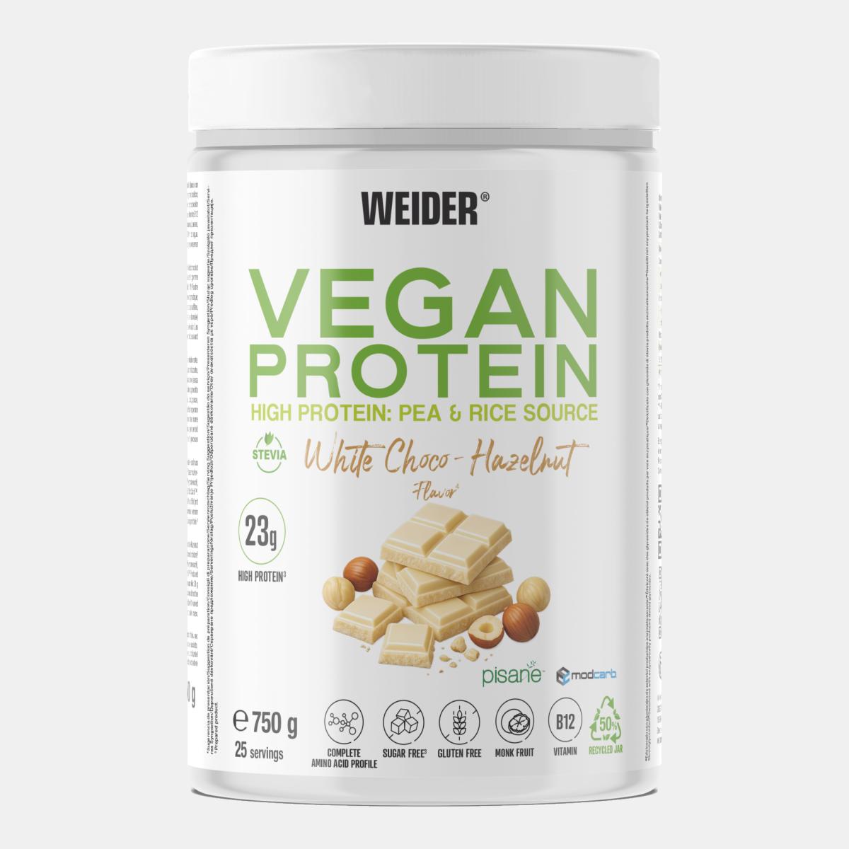 Imagem 0 de Proteína 100% vegetal à base de isolado de ervilha e concentrado de arroz, VEGAN PROTEIN 750G WHITE CHOCO HAZELNUT da Weider