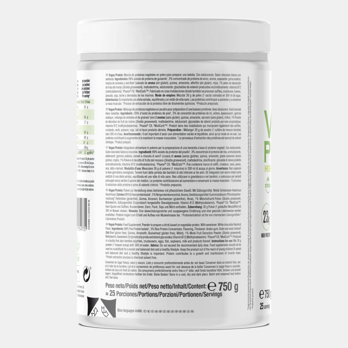 Proteína 100% vegetal à base de isolado de ervilha e concentrado de arroz, VEGAN PROTEIN 750G WHITE CHOCO HAZELNUT da Weider Verde-2