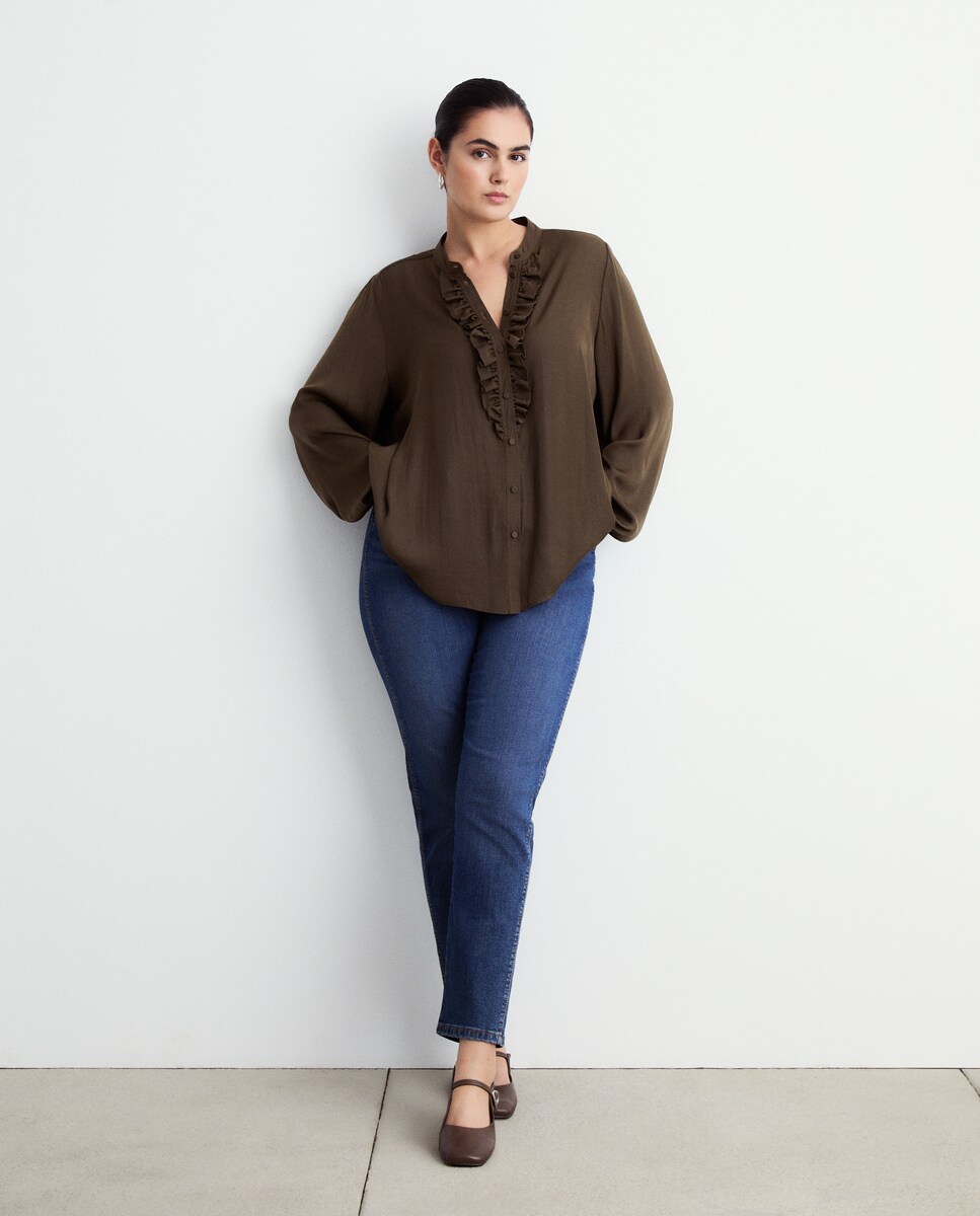 Blusa Lisa de Manga Comprida Chumbo-2