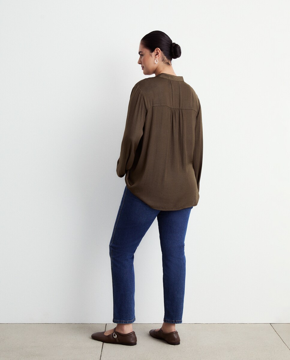 Blusa Lisa de Manga Comprida Chumbo-4