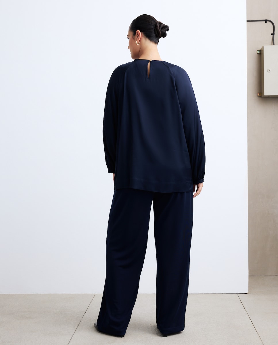 Blusa Lisa de Manga Comprida Azul-marinho-3