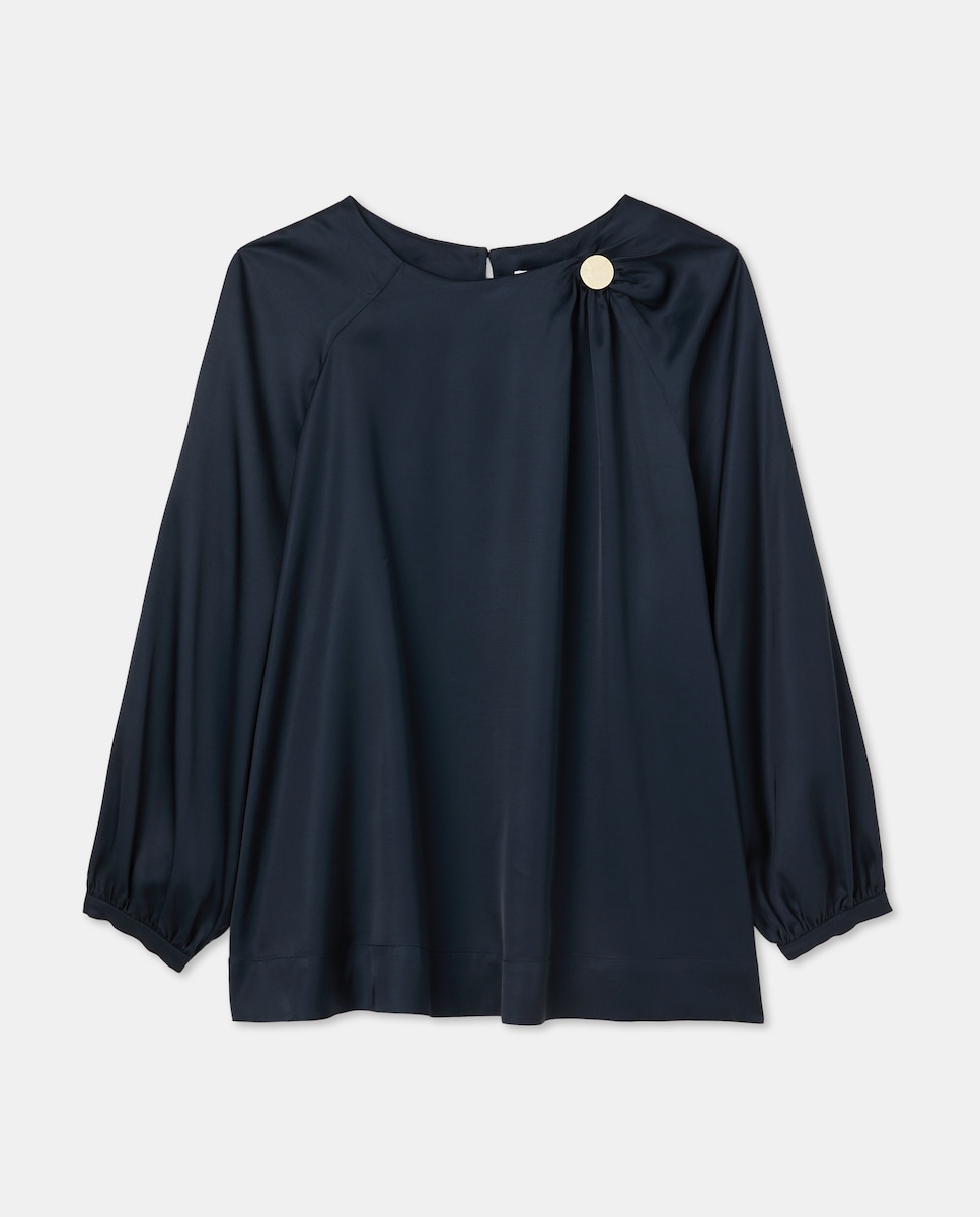 Blusa Lisa de Manga Comprida Azul-marinho-4