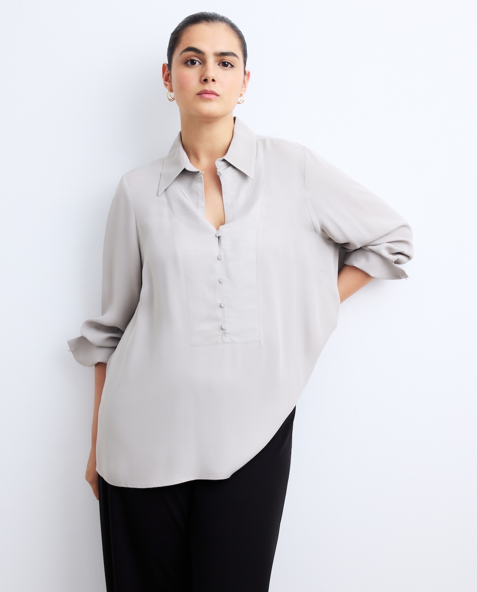 Blusa com Peitilho Grosgrain Pedra-1