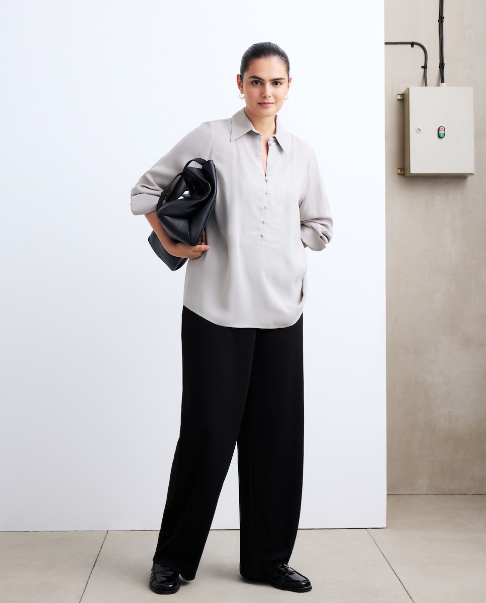 Blusa com Peitilho Grosgrain Pedra-2