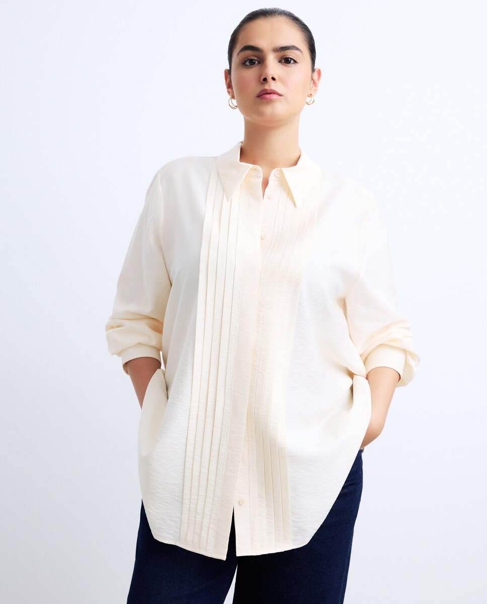 Camisa com Detalhe de Pregas Bege-2