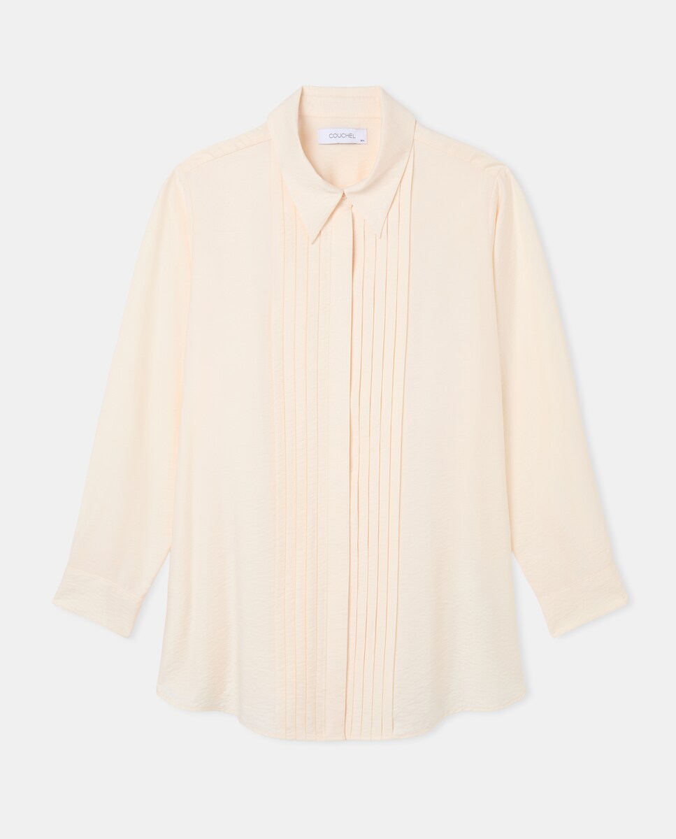 Camisa com Detalhe de Pregas Bege-5