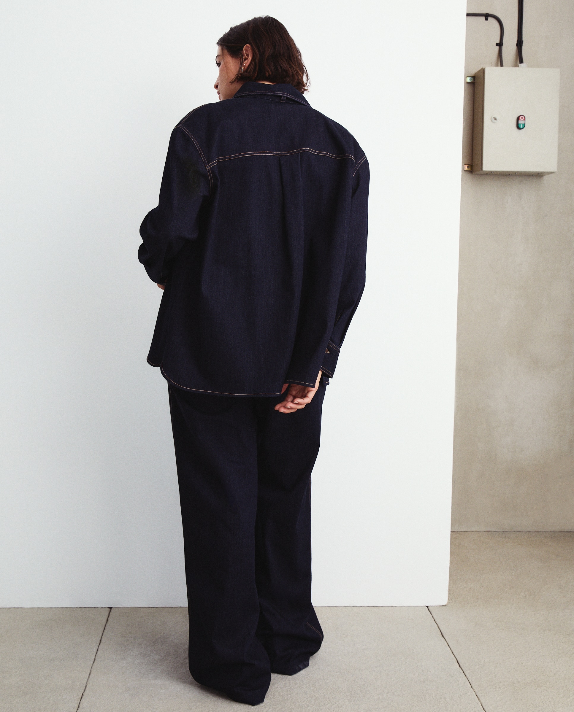 Camisa de Efeito de Ganga com Laço Azul Suave-4