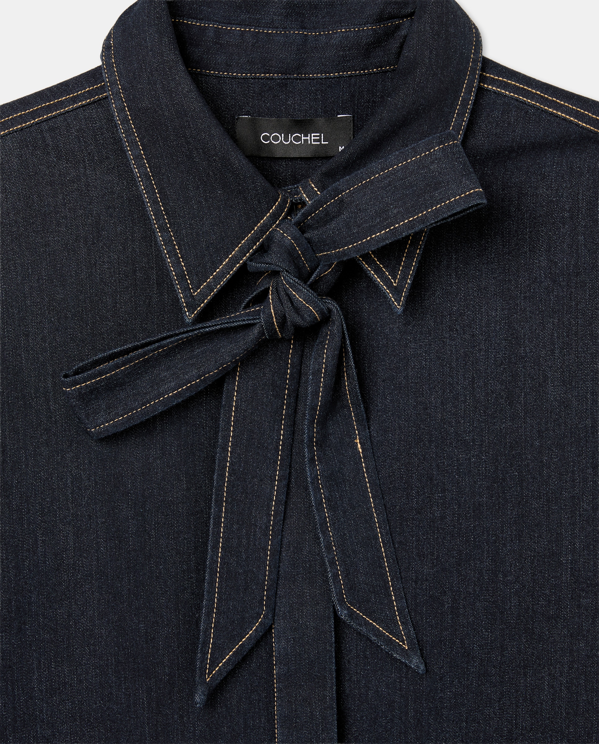 Camisa de Efeito de Ganga com Laço Azul Suave-6