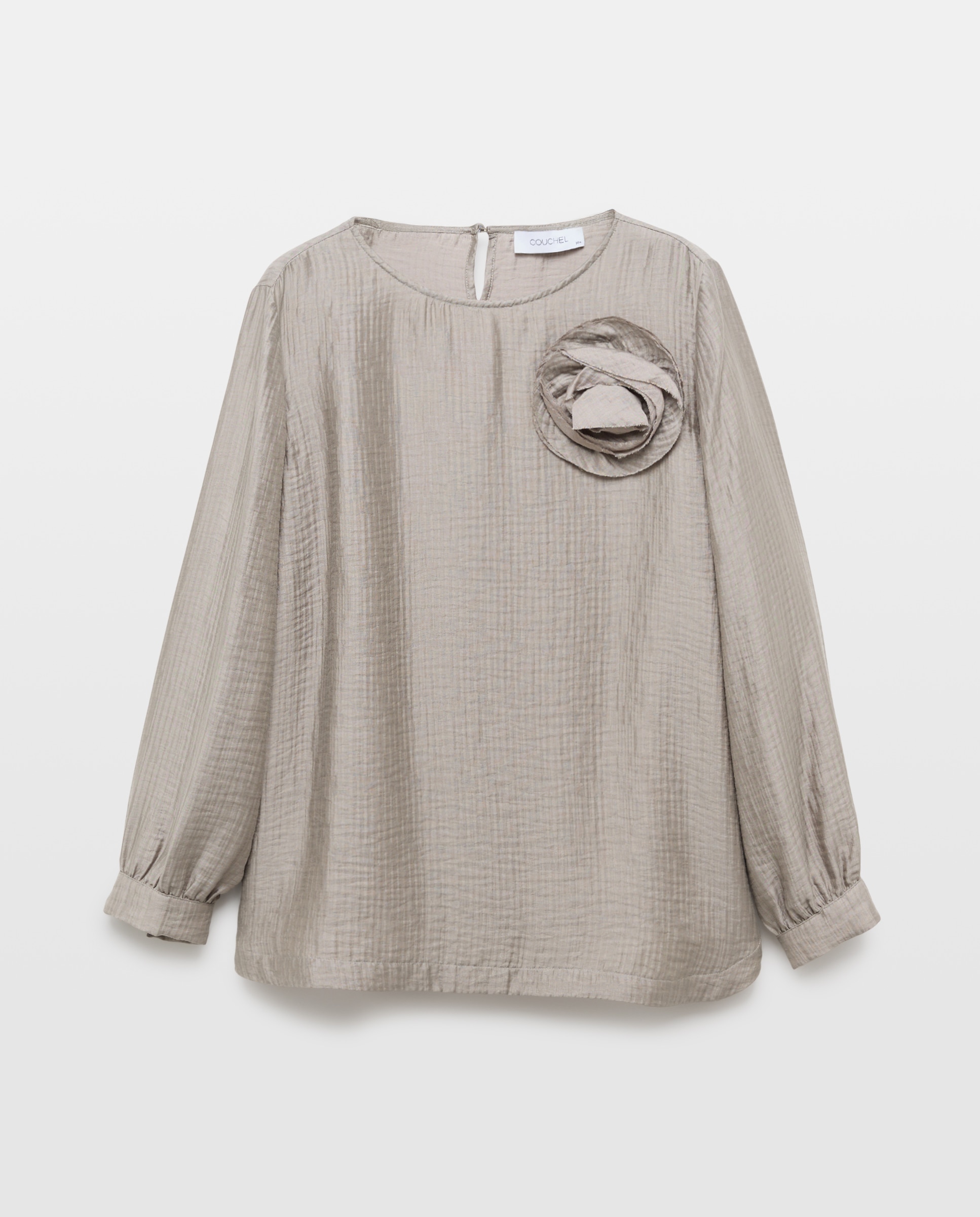 Camisa de mujer manga larga con flor - Couchel - 820 Gris medio 820 Gris medio-5