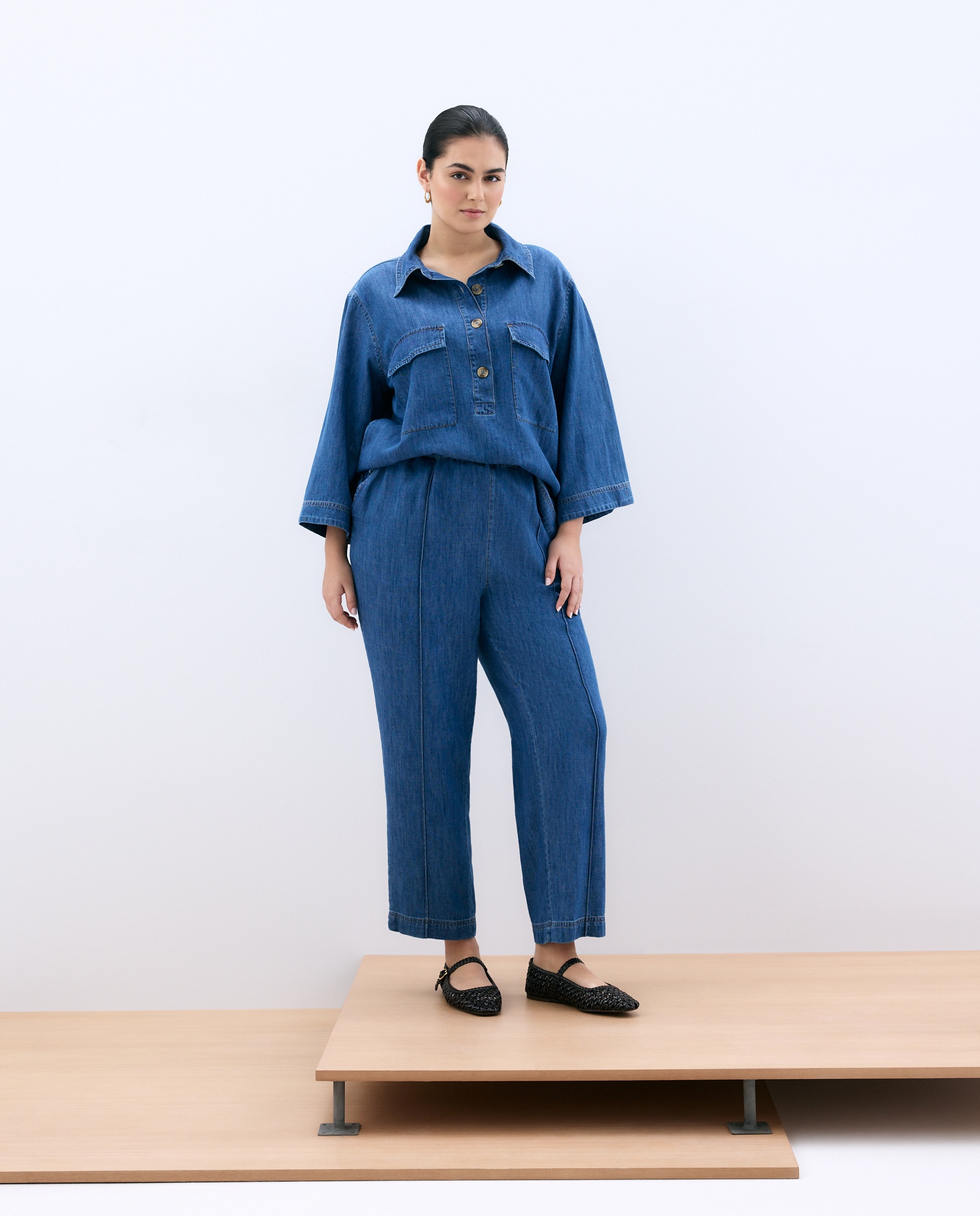 Blusa de Ganga com Manga 3/4 Azul pálido-2