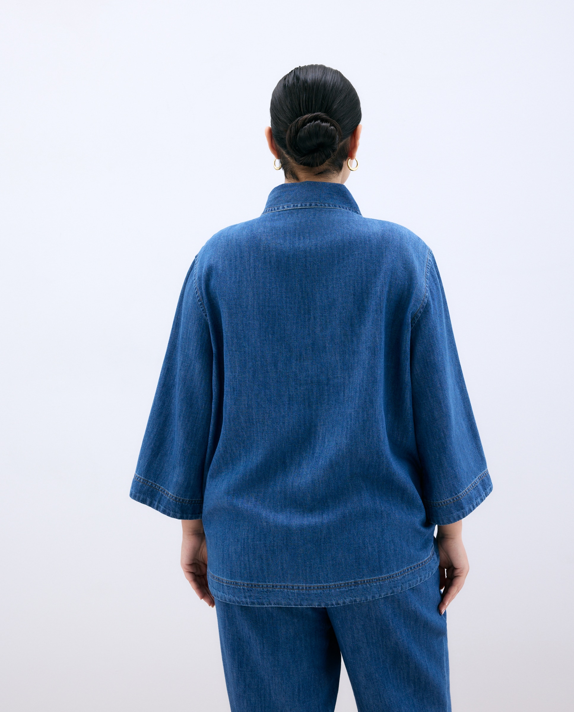 Blusa de Ganga com Manga 3/4 Azul pálido-3
