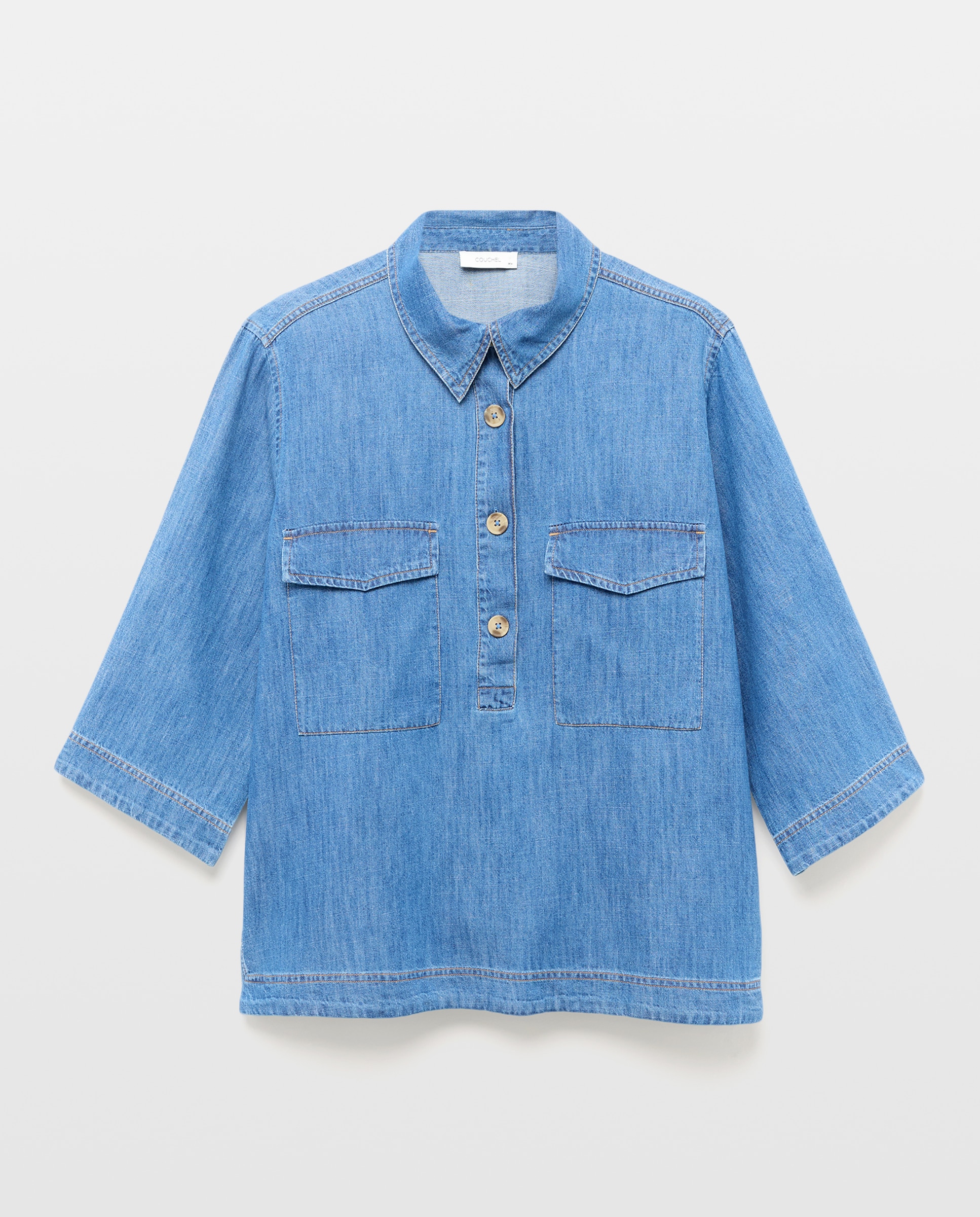 Blusa de Ganga com Manga 3/4 Azul pálido-4